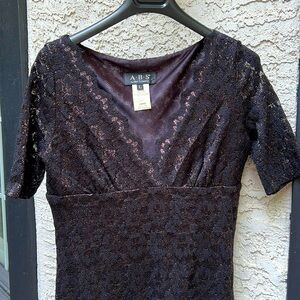 Allen Schwartz Cocktail Dress size Large black lace with gold undertones lined